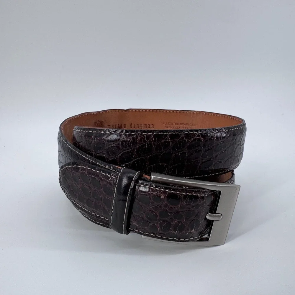 Martin Dingman Belt Mens 44 Brown Alligator Grain Calf Leather‎ Dress Handmade